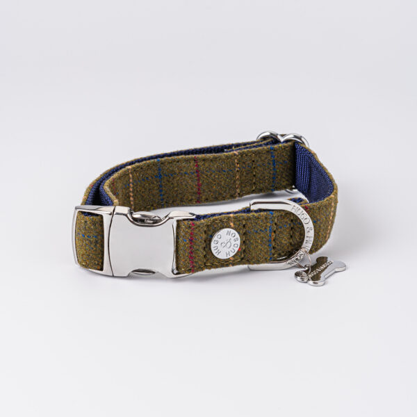Hugo and Hudson Dark Green Checked Dog Collar from Catdog Store